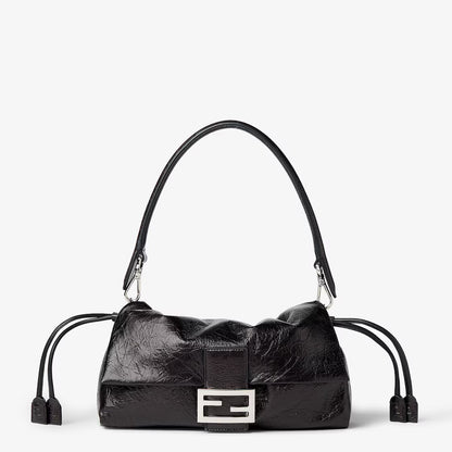 Baguette Soft Medium Crackled Black Leather Bag