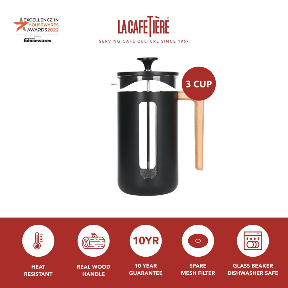 La Cafetiere Pisa 3-Cup 350ml Stainless Steel/Glass French Press (Black)