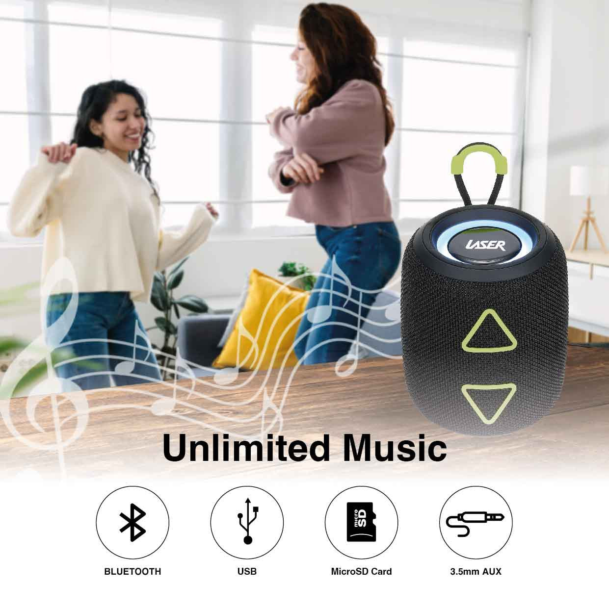Laser Mini Portable Bluetooth Speaker with Dynamic Light Display (Black)