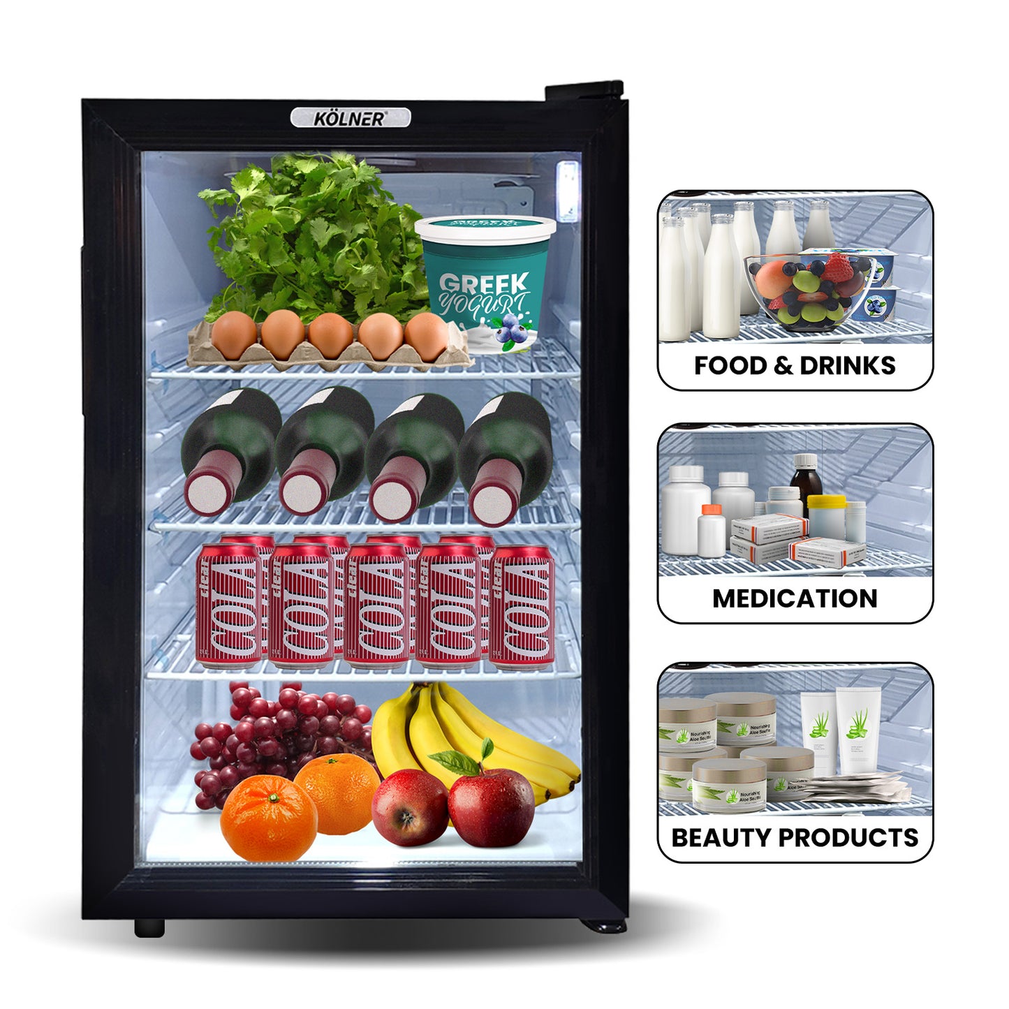 Kolner 70L Mini Bar Fridge Glass Door Beverage Cooler Wine Drinks Refrigerator