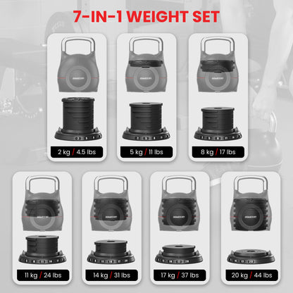 Powertrain 2x 40kg Adjustable Kettlebell One Hand Adjustment Weight Set