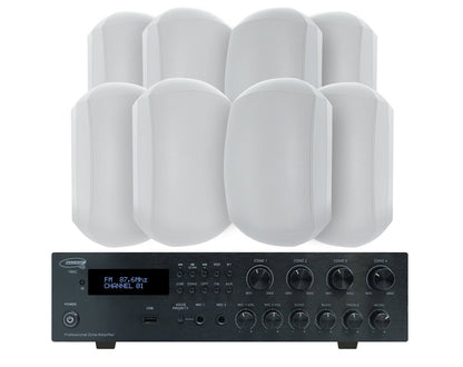 Weconic Outdoor Speaker Package with 320W Bluetooth Amplifier White 184C+4xWTP660WHT