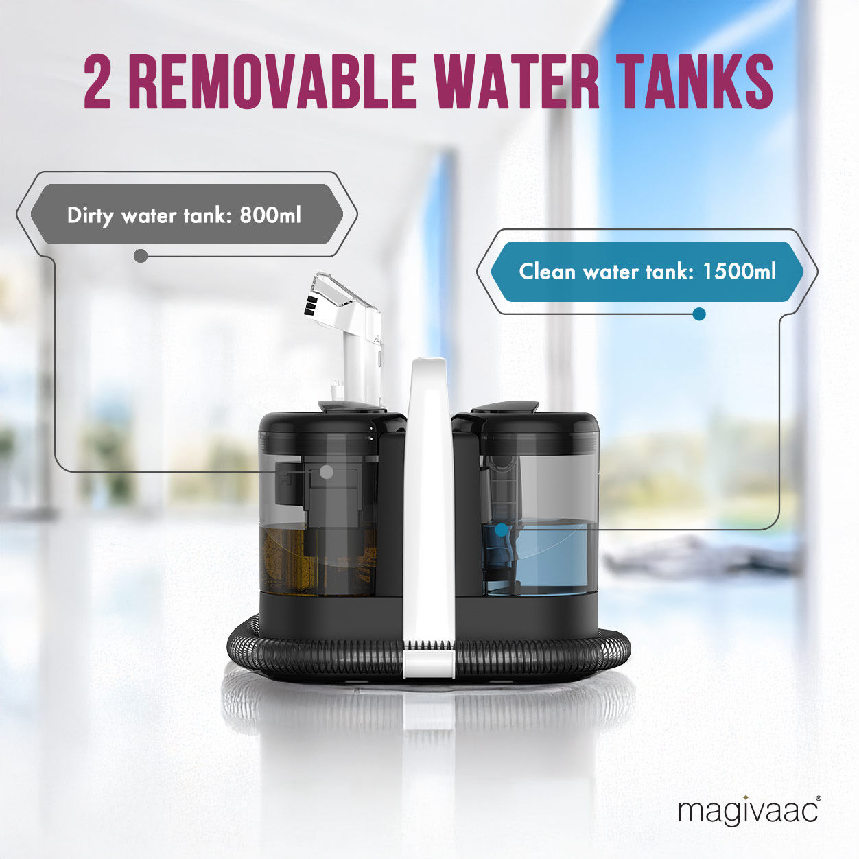 Magivaac 600W Spot Cleaner & Stain Remover Vacuum with Clear/Dirty Water Tanks