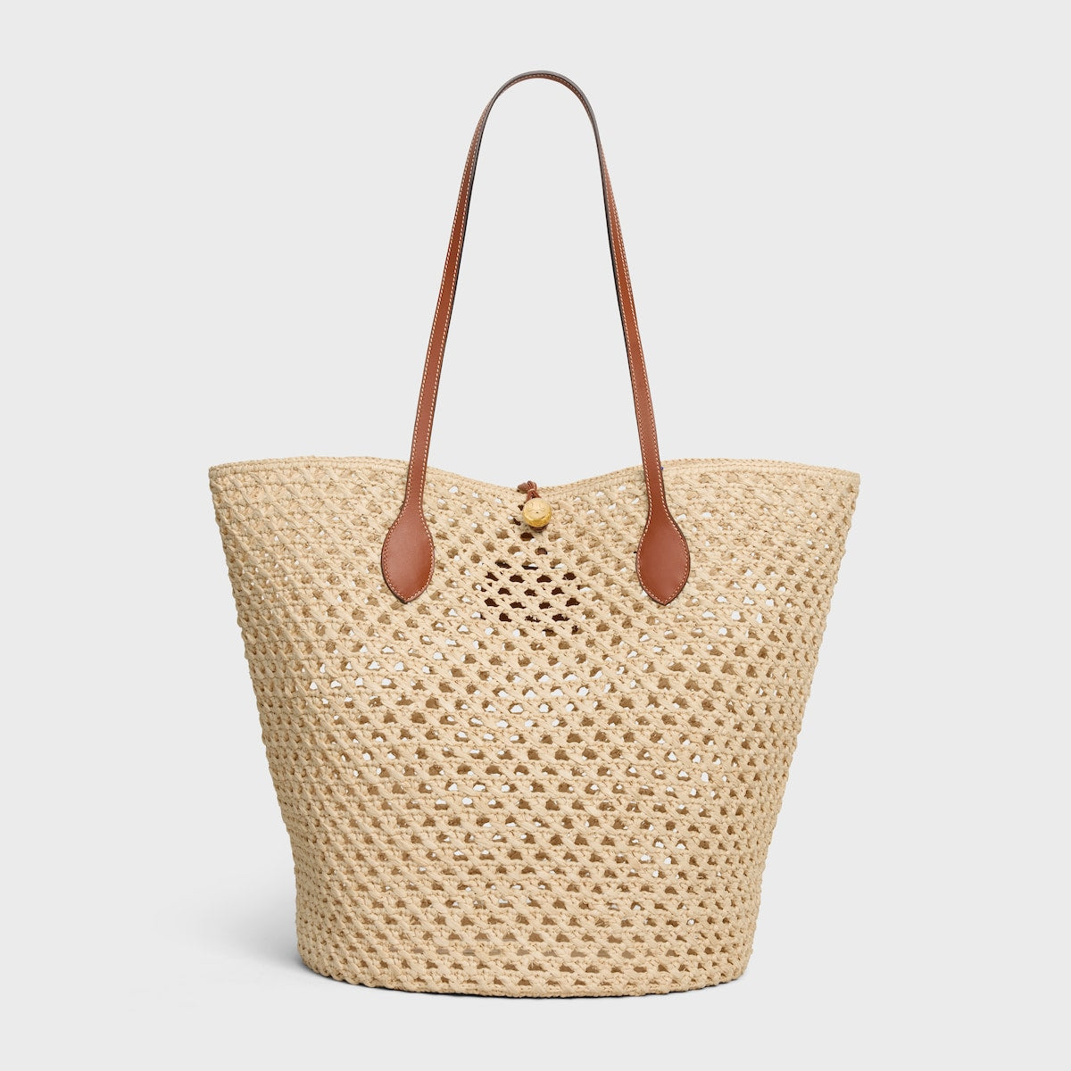Bucket Triomphe Beads Basket in Raffia and Calfskin