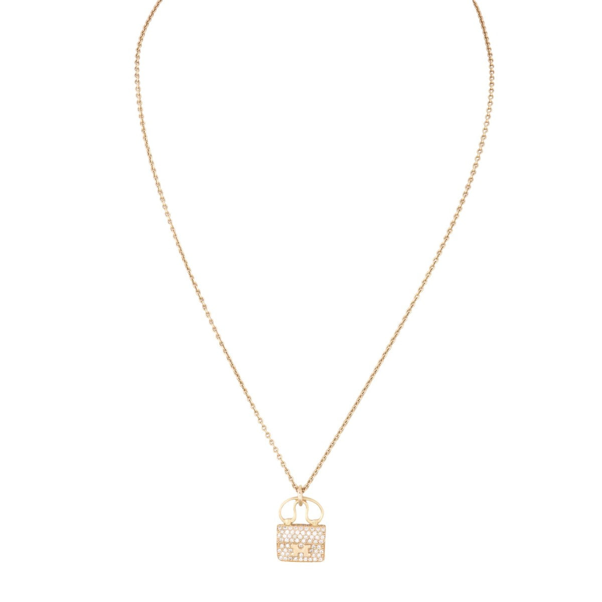 Hermes Amulettes Constance Diamond Pendant 18k Rose Gold Necklace