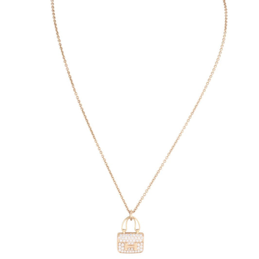 Hermes Amulettes Constance Pendant Diamond 18k Rose Gold Necklace