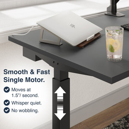 Desky Single Sit Stand Gaming Desk 200cm Black Desktop and Space Grey Frame