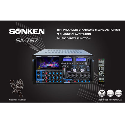 Sonken SA-767 Professional Karaoke Mixing Amplifier 1000W RMS with USB Vocal & Music Recording, Bluetooth