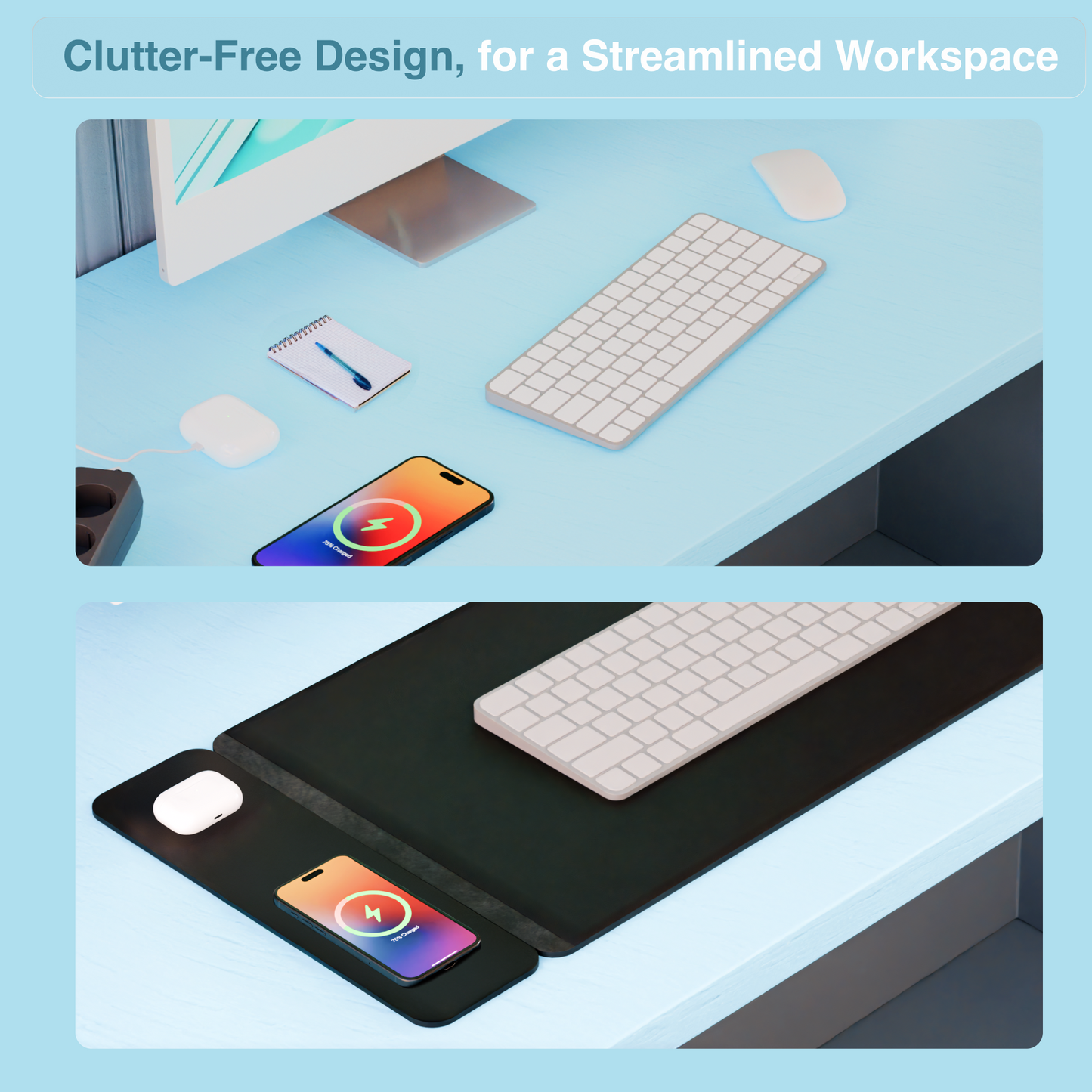 Laser Wireless Charging Desk Mat (Black)