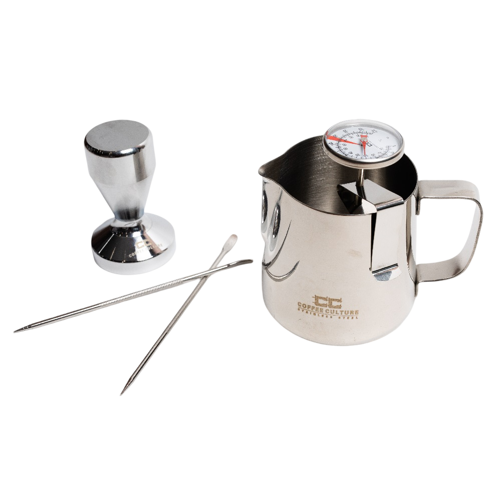 Coffee Culture Stainless Steel Coffee Essentials Tamper/Jug Set 5pc (Silver)