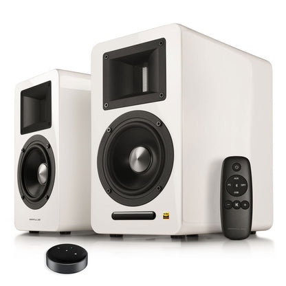 Airpulse A100 Active Wireless Bookshelf Speakers and WiiM Mini (White)