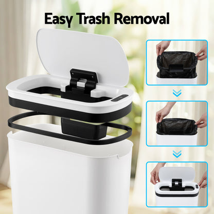 Devanti 21L Motion Sensor Kitchen Bin Slim Touchless Rubbish Can with Lid White