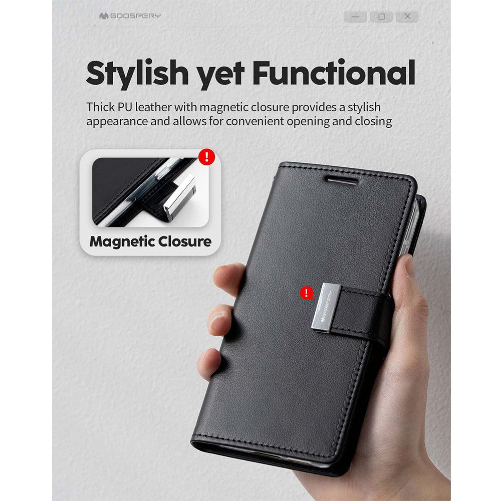 Goospery Rich Diary for Samsung Galaxy S25 - Black, MagSafe