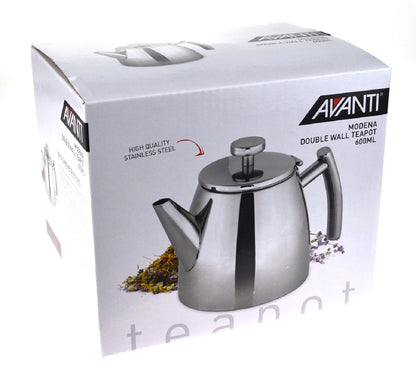 Avanti Modena Double Wall Stainless Steel Teapot 600Ml - Silver | Double Wall | Stainless Steel