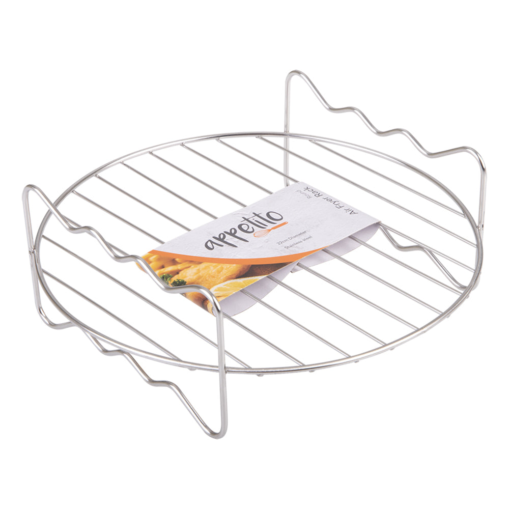 Appetito Stainless Steel Round Dual Level Cooking Air Fryer Rack 22cm (Silver)