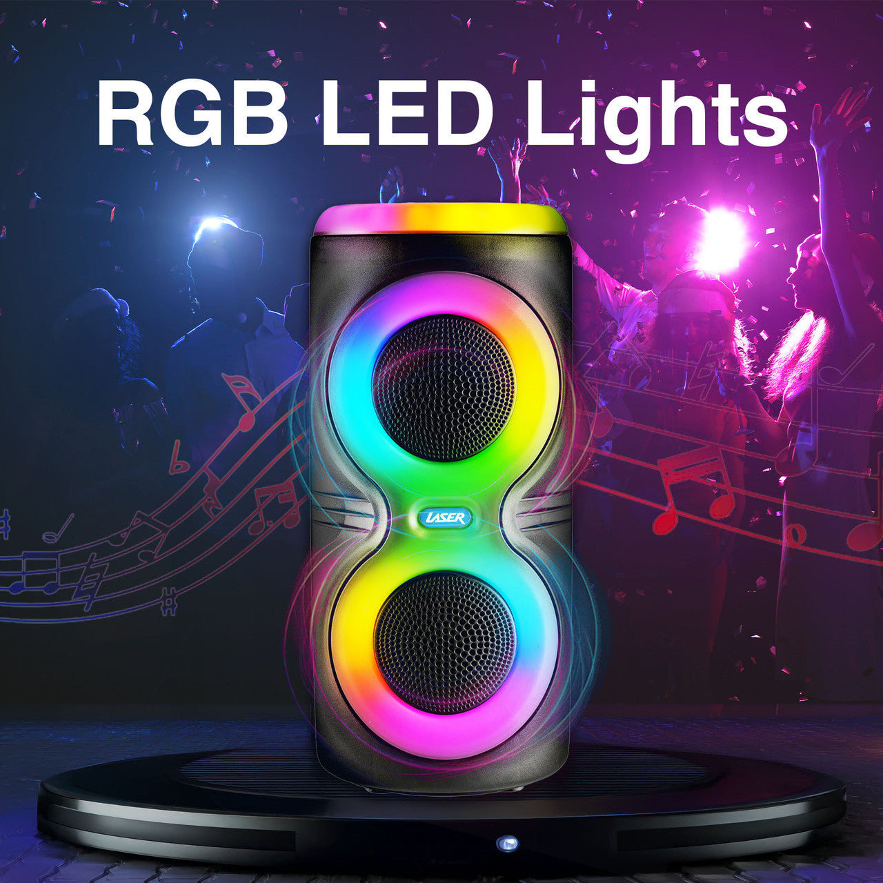 Laser Bluetooth Party Speaker with RGB Lights and Wireless Mic (Black)