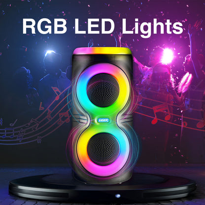 Laser Bluetooth Party Speaker with RGB Lights and Wireless Mic (Black)