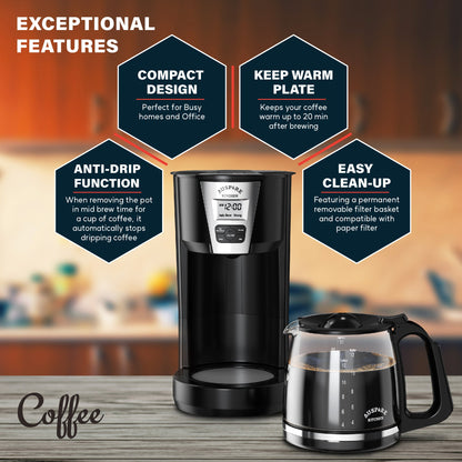 AUSPURE Coffee Maker 1.8L, Programmable Drip Coffee, 12 Cup, Auto Brew