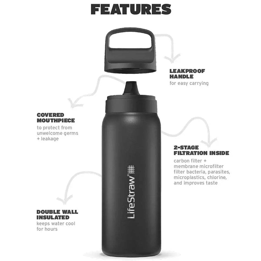 LifeStraw: Go 2.0 1L Stainless Steel Water Filter Bottle Black