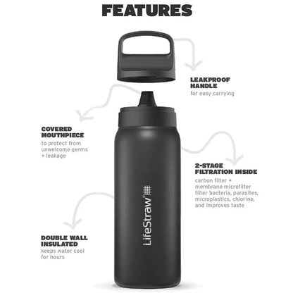 LifeStraw: Go 2.0 1L Stainless Steel Water Filter Bottle Black