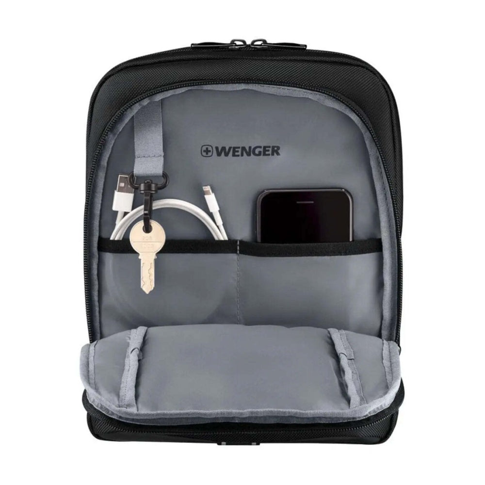 Wenger XE Crossbody Bag With 11 Inch Tablet Pocket Recycled PET Polyester Black.