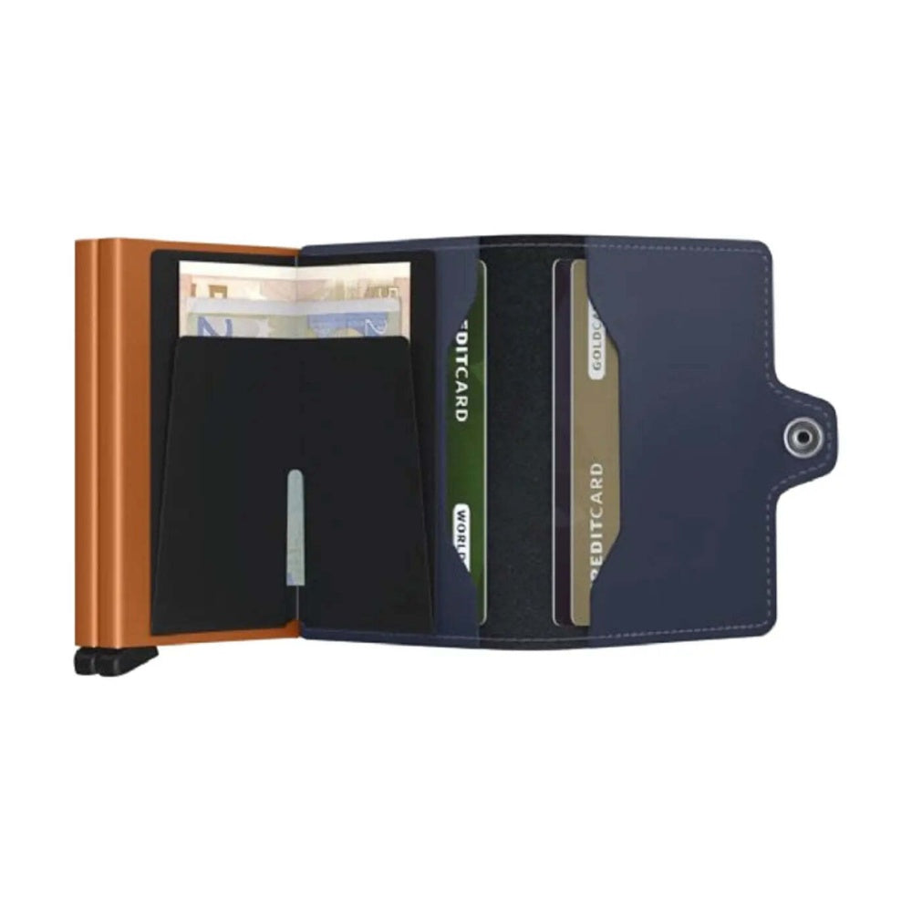 Secrid Twinwallet Compact RFID Matte Leather Wallet Night Blue/Orange