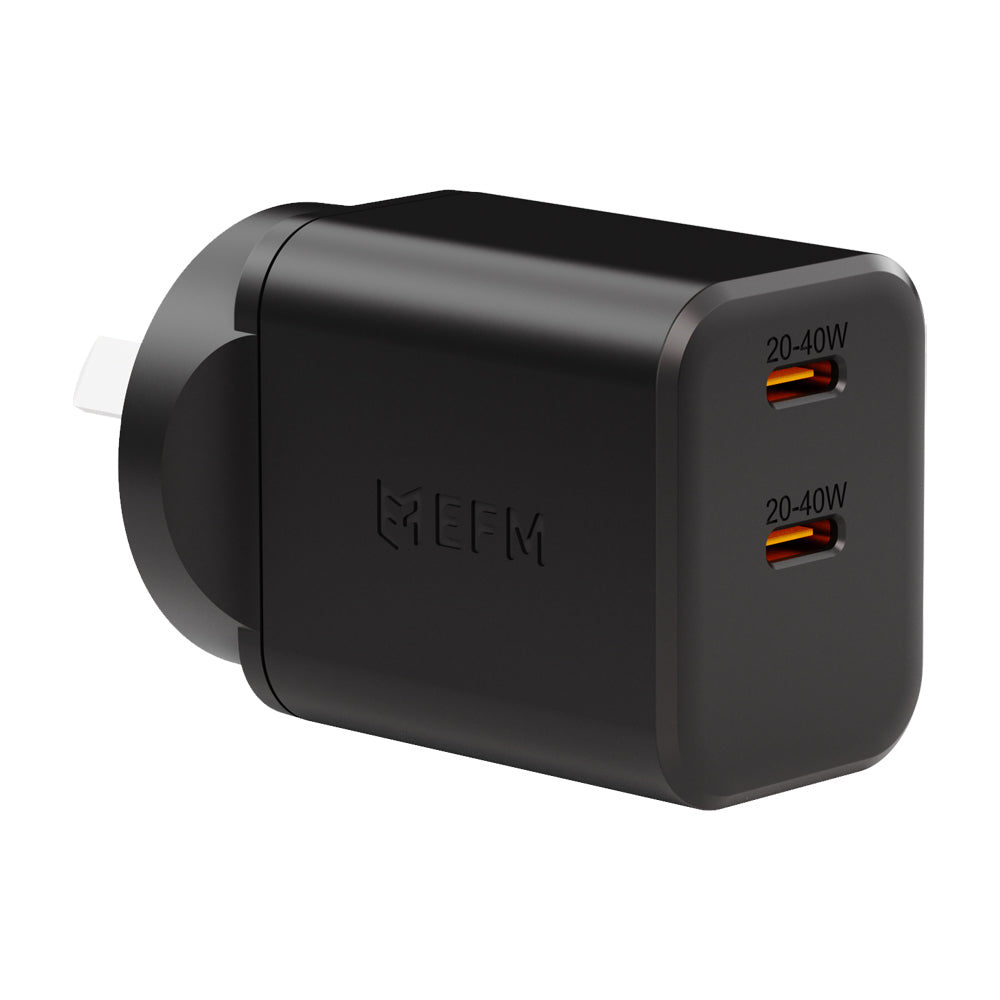 EFM ECO 40W Dual Port Wall Charger with GaN, Power Delivery and PPS (Black)