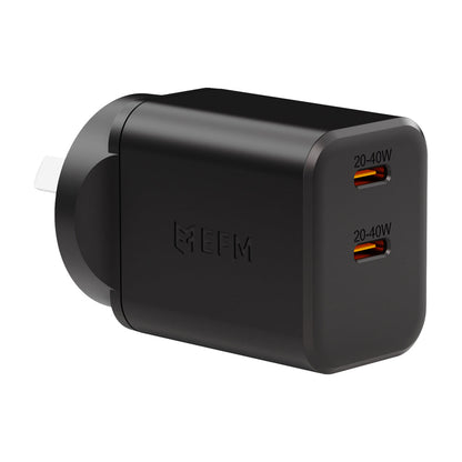 EFM ECO 40W Dual Port Wall Charger with GaN, Power Delivery and PPS (Black)
