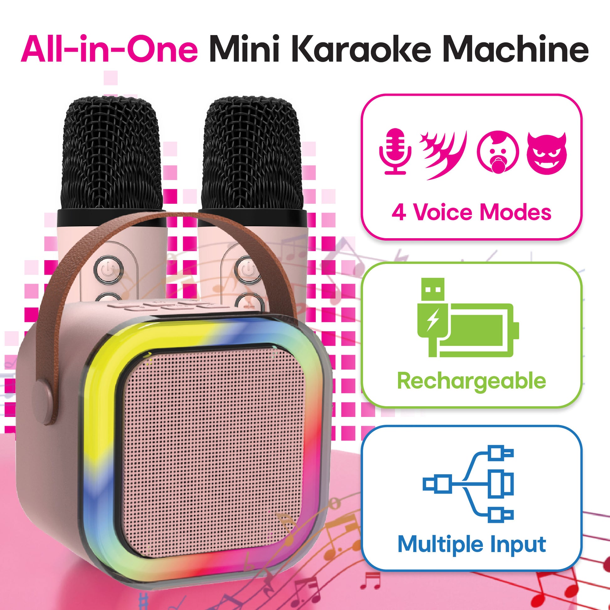 Laser Bluetooth Karaoke Speaker (Pink)