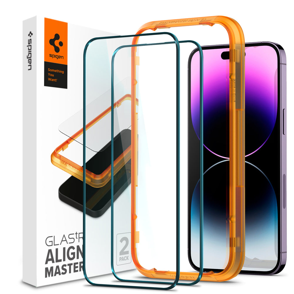 Spigen Apple iPhone 14 Pro Max AlignMaster GLAS.tR Full Cover 2PCS Glass Screen Protector - Black