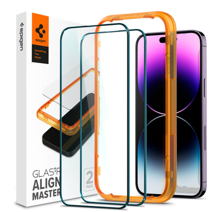 Spigen Apple iPhone 14 Pro Max AlignMaster GLAS.tR Full Cover 2PCS Glass Screen Protector - Black