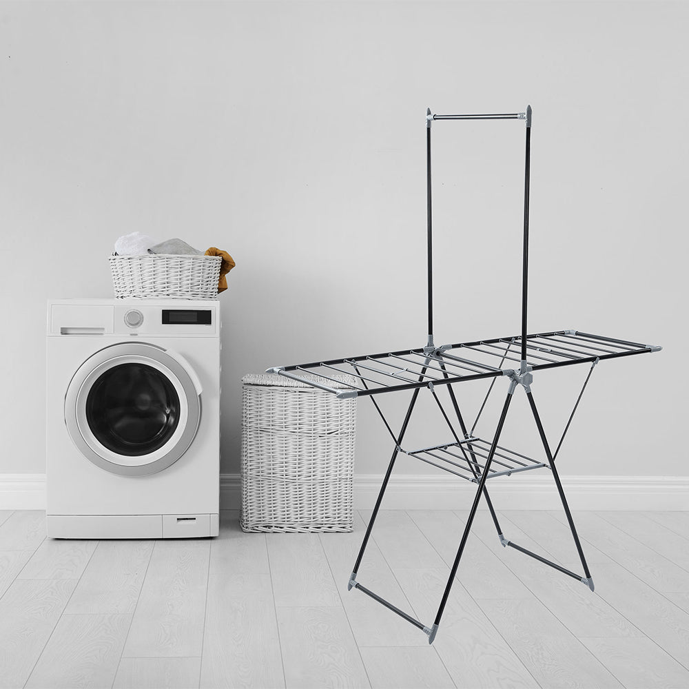 Boxsweden Foldable Clothes Airer with Hanging Rack 155x194cm (Black)