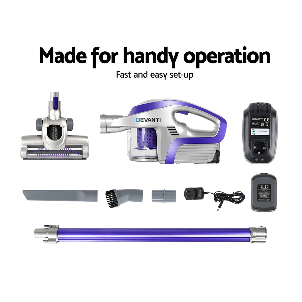 Devanti Stick Vacuum Cleaner Bagless Cordless 150W (Purple)