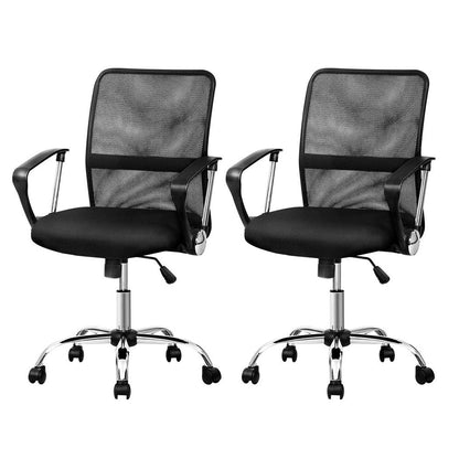 Artiss 2x Mesh Office Chair Mid Back (Black)