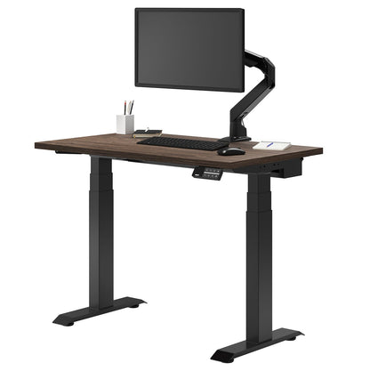 Desky Dual Mini Sit Stand Desk 1100x600 Natural Walnut Desktop and Matte Black Frame