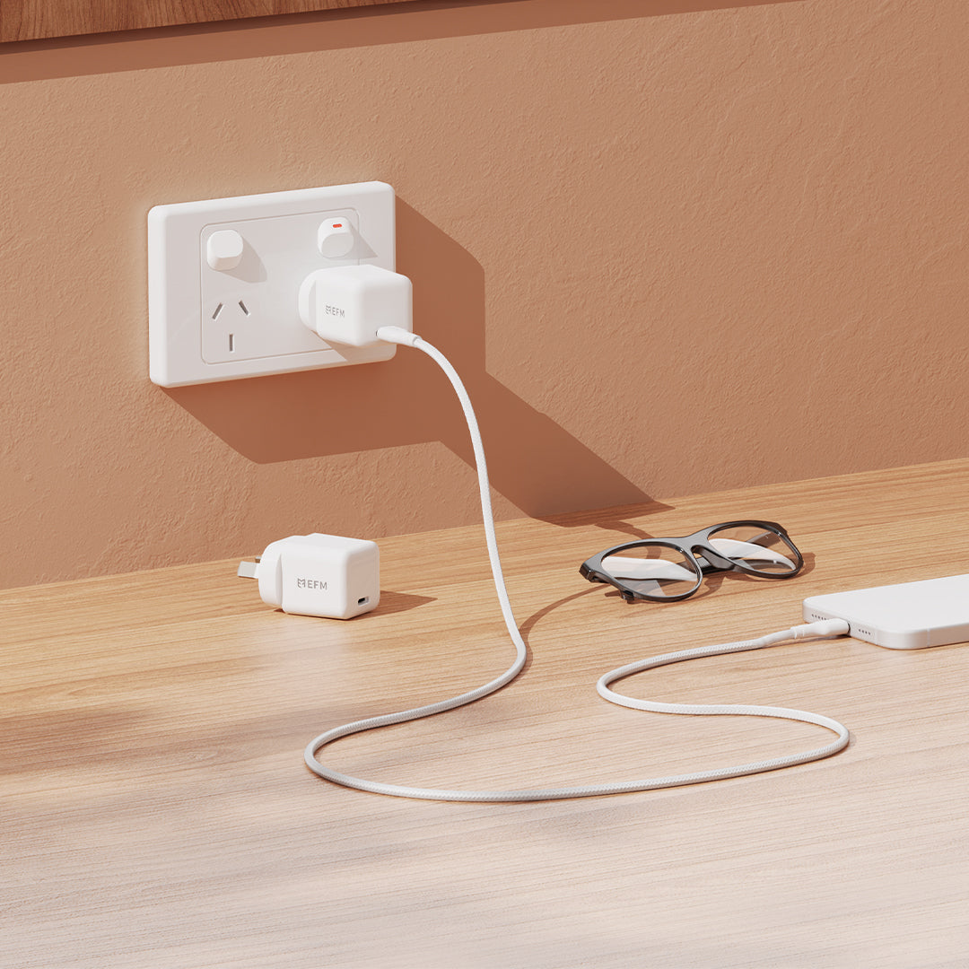 EFM USB-C Braided Cable Twin Pack with 60W Power Throughput 1M (White)