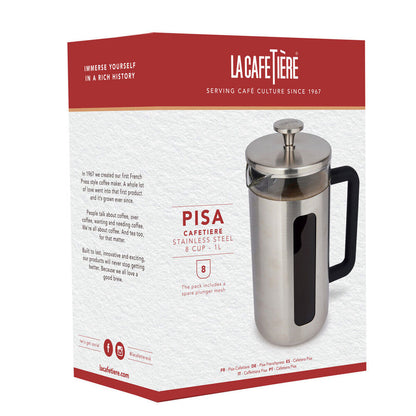 La Cafetiere Pisa 8-Cup 1L Brushed Stainless Steel/Glass French Press (Silver)