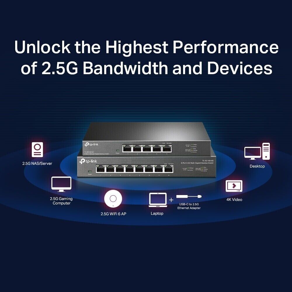TP-Link TL-SG108-M2 8 Port 2.5G Gigabit Ethernet Hub Gaming 4K Desktop Switch