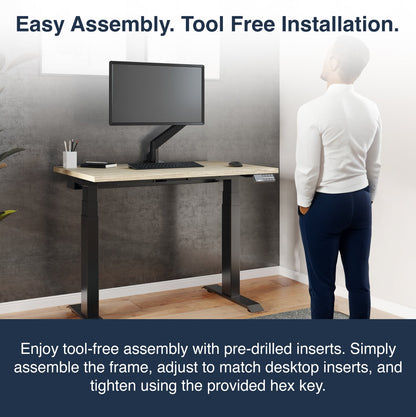 Desky Dual Mini Sit Stand Desk 1100x600 Classic Oak Desktop and Matte Black Frame