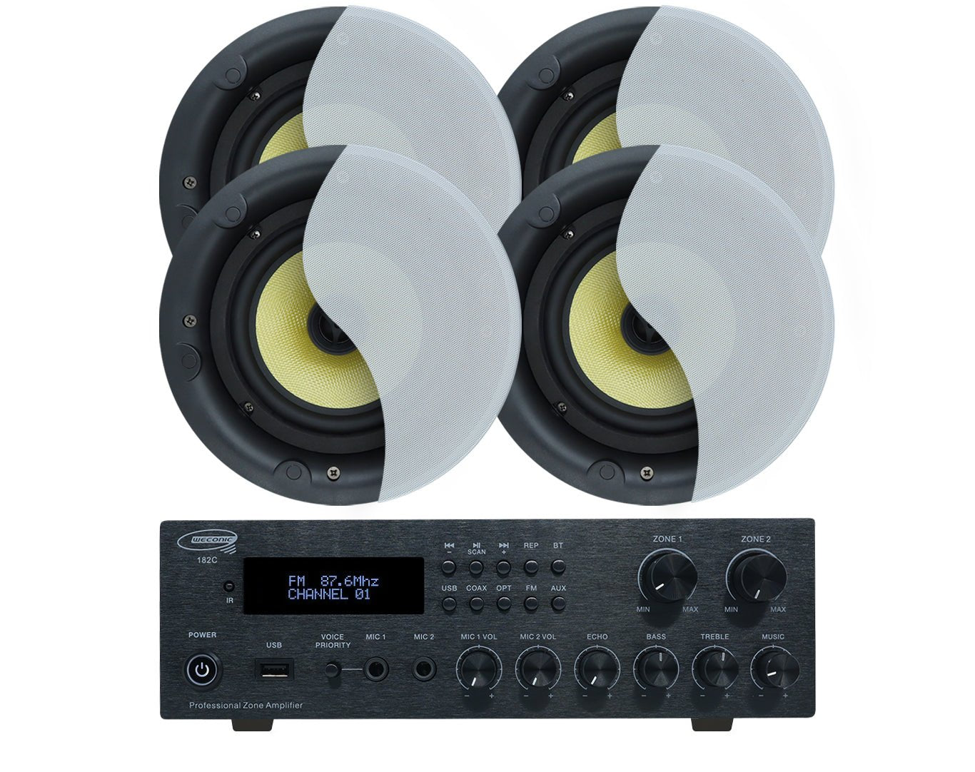 Weconic 2 Channel Amplifier + 4x 6" Indoor Ceiling Speakers