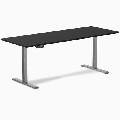 Desky Single Sit Stand Gaming Desk 200cm Black Desktop and Space Grey Frame