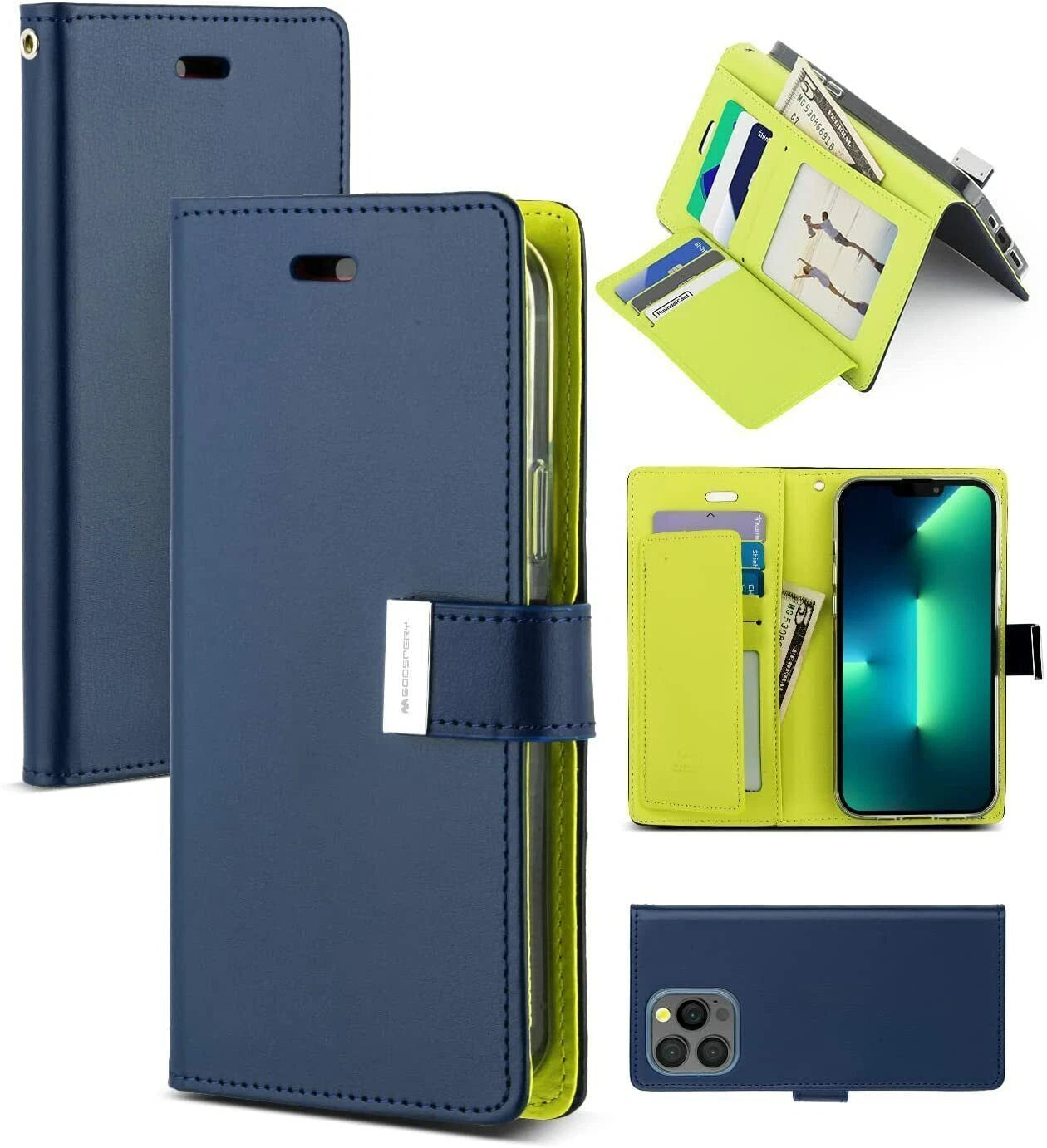 Goospery Rich Diary Case for iPhone 13 - navy