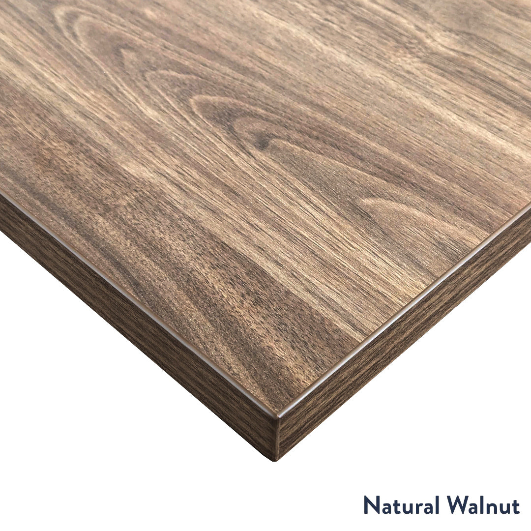 Desky Dual Scalloped Melamine Sit Stand Desk - Natural Walnut / 1800x750mm / White