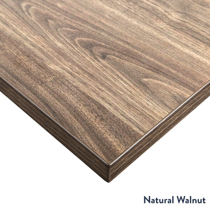 Desky Dual Scalloped Melamine Sit Stand Desk - Natural Walnut / 1800x750mm / White