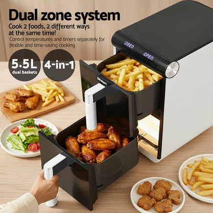 Devanti Air Fryer Oven 11L Dual Zone Fryers (White)