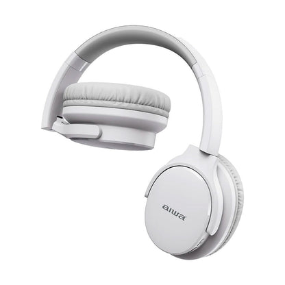 AIWA Over-Ear Bluetooth Headphones with AUX and Airplane Adapter (White)
