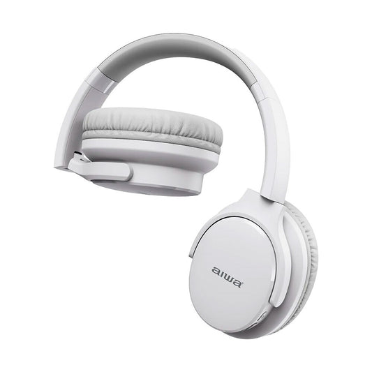 AIWA Over-Ear Bluetooth Headphones with AUX and Airplane Adapter (White)