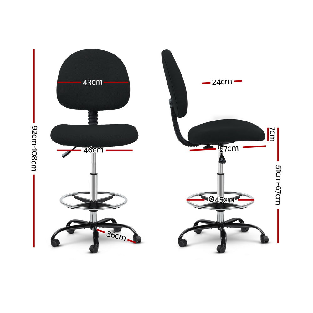 Artiss Office Chair Drafting Stool Fabric Chairs (Black)