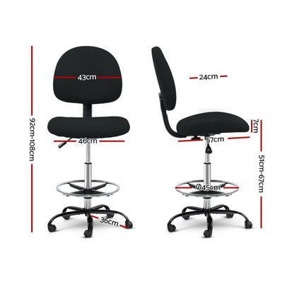 Artiss Office Chair Drafting Stool Fabric Chairs (Black)