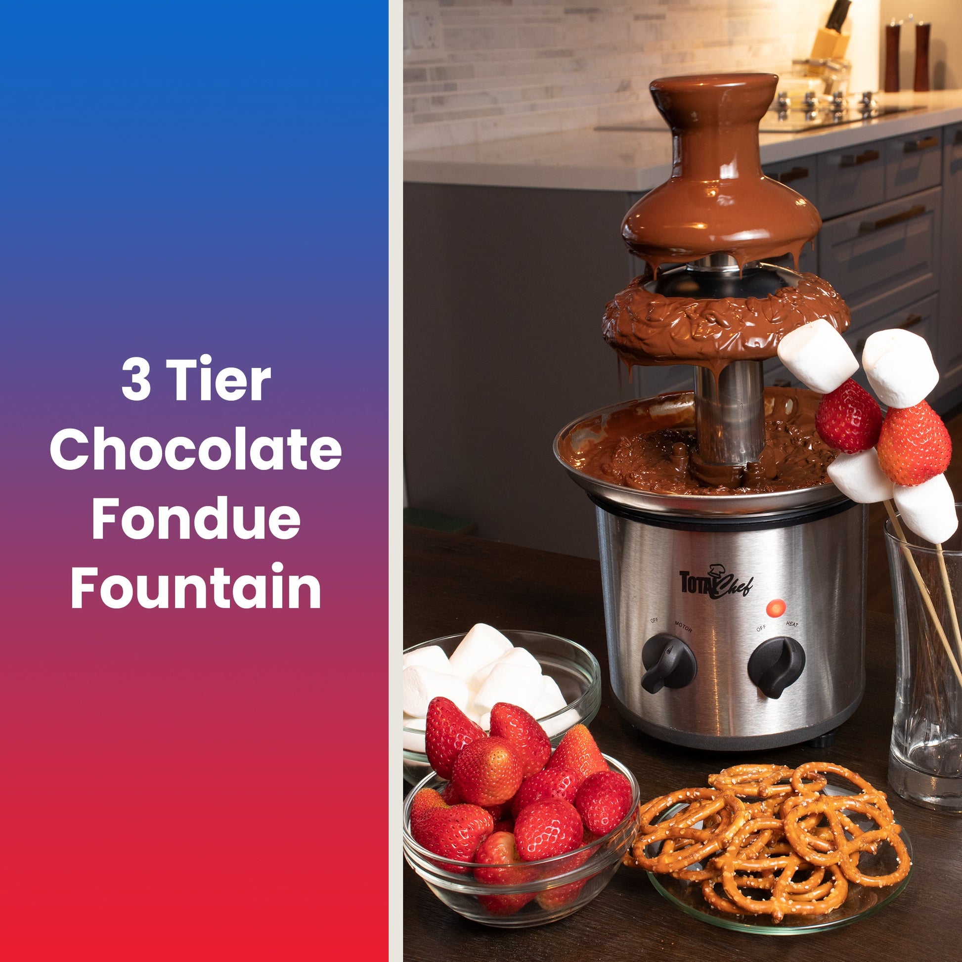 Total Chef 3 Tier Chocolate Fondue Fountain 680g Capacity, Stainless Steel